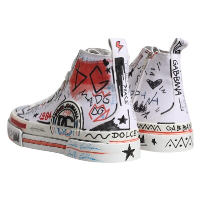 DOLCE & GABBANA Shoes White Cotton Graffiti High Top Sneaker DOLCE & GABBANA Shoes White Cotton Graffiti High Top Sneaker