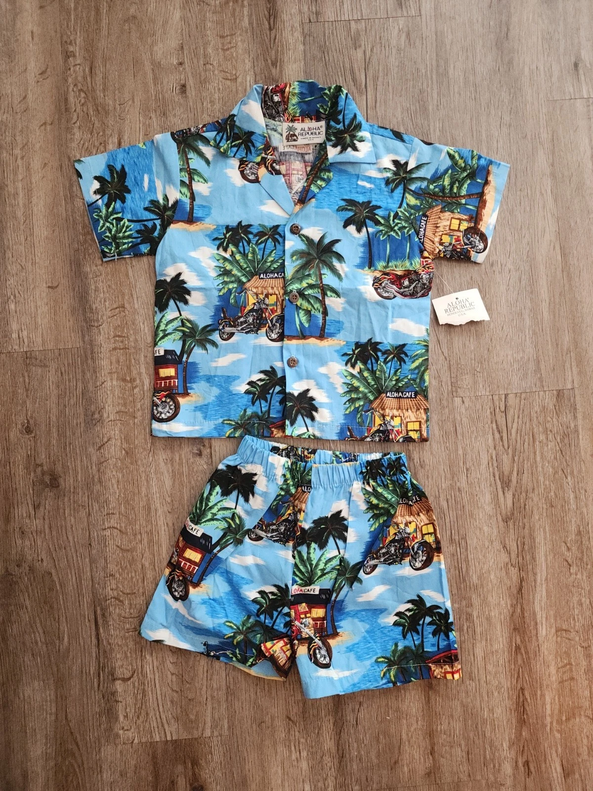 ALOHA REPUBLIC Hawaiian Shirt Tropical Made In Hawaii Toddler Kids Size 1T NEW