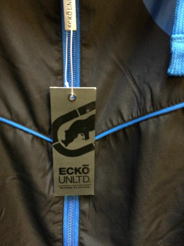 Herren Ecko Unlimited leichte Windschutzscheibe Regenjacke Kapuze blau schwarz - Bild 5 von 9