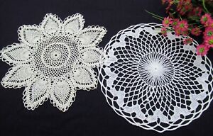 1 Handmade 12" inch  white knitted round pineapple  cotton Doilie doily 1980`s 