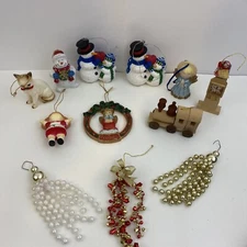 Lot of 12 Assorted Christmas Ornaments Wood,Resin,plastic And Porcelain