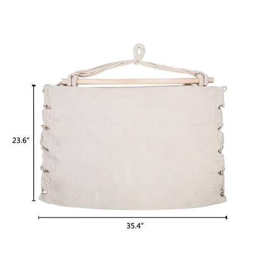 Hanging Chair Cotton Canvas Hanging Rope with 2 Pillows Outdoor Hammock, Beige - Picture 6 of 12