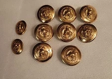 8 Large And 2 Small Goldtone Shank Style Buttons-Eagle With Anchor 