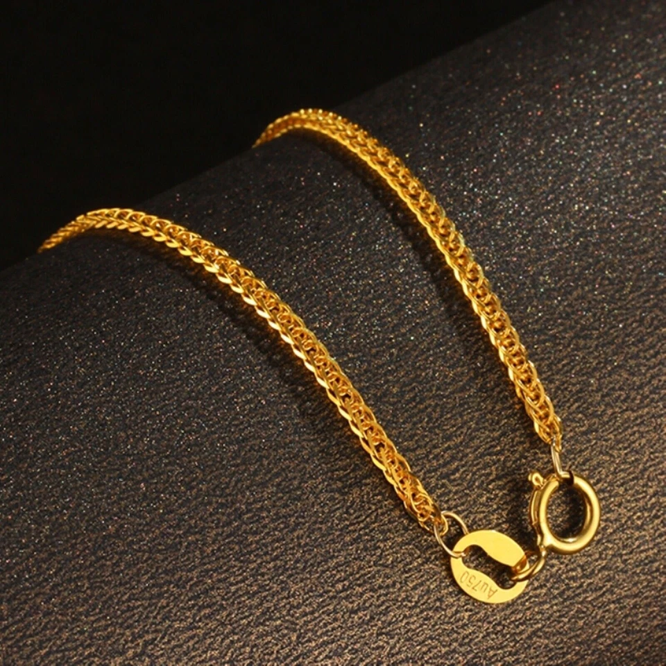 Pure 18K Yellow Gold Chain Women Lucky 0.9mm Solid Wheat Bracelet 5.9''-9.4'' - Image 3 of 4