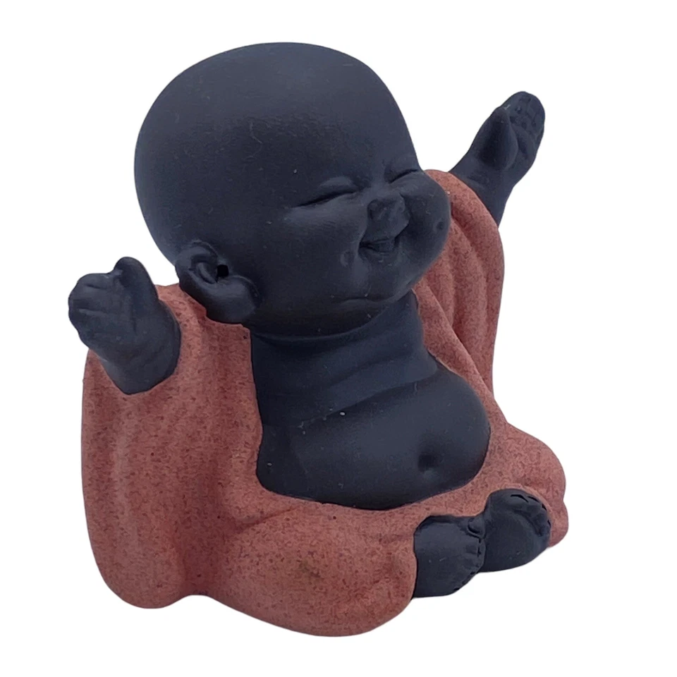 Estatua de Buda Sonrisa Arcilla Púrpura Escultura Estatuilla Mesa Hogar Oficina Decoración Foto 4 de 4