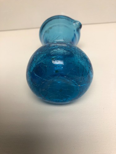 Set of 3 Vintage Handmade Crackle Glass Blue Pitcher Decanter 4” - 5” - Picture 4 of 9