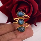 Labradorite Leaf Ring Adjustable Gold Plated Gemstone Statement Ring For Wedding