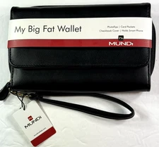 Mundi Big Fat Wallet / Smooth Faux Leather / Black / NIB Reg $44