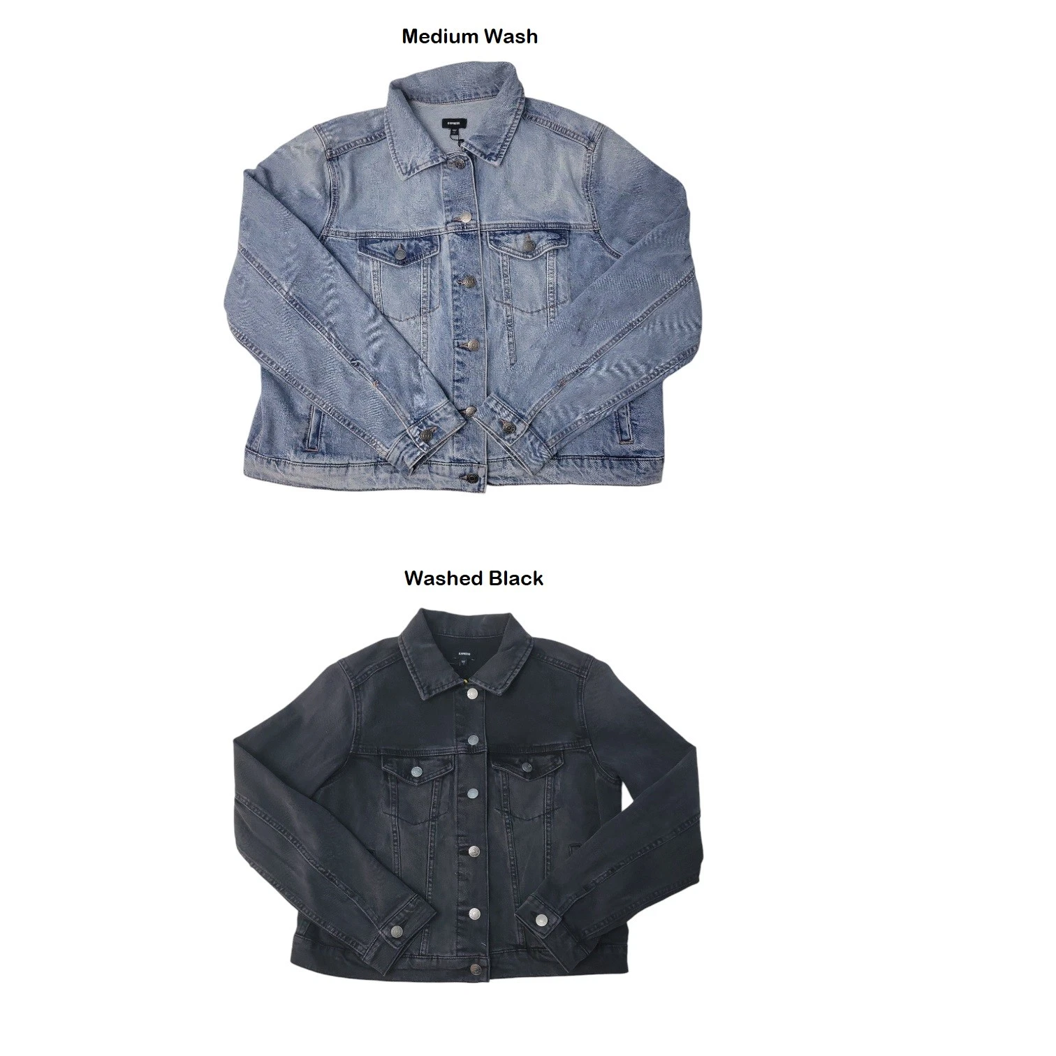 Express Women's Classic Fit Metal Buttons Chest & Side Pockets Denim Jacket