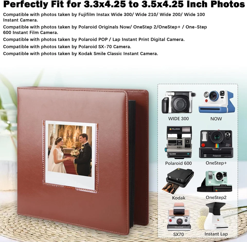 Álbum de fotos 256 bolsillos para Polaroid 600 3,937 x 3,858 x 0,866 pulgadas, marrón  Foto 2 de 4