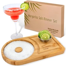 Margarita Salt Rimmer Set for up to 6" Rims - 'Let's Celebrate Today' Wood Ma...