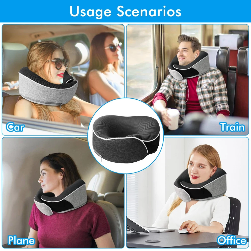 Travel Pillow,Upgraded 100% Memory Foam Neck Pillow for Traveling,Ergonomic D...