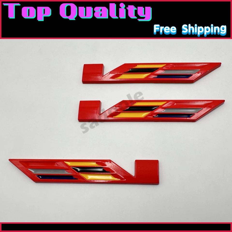 3 Piezas Rojo Colorido CT6 XT5 XTS V Emblema 3D Metal Trasero Guardabarros Insignia Pegatinas Foto 3 de 4