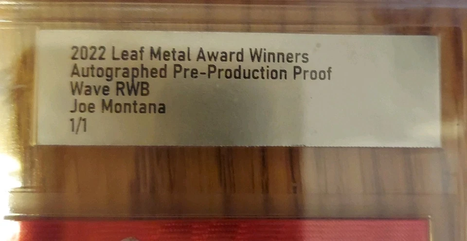 Joe Montana 2022 Hoja Metal RWB Onda Salón de la fama automático #1/1 Prueba de preproducción 🔥📈 Foto 2 de 3