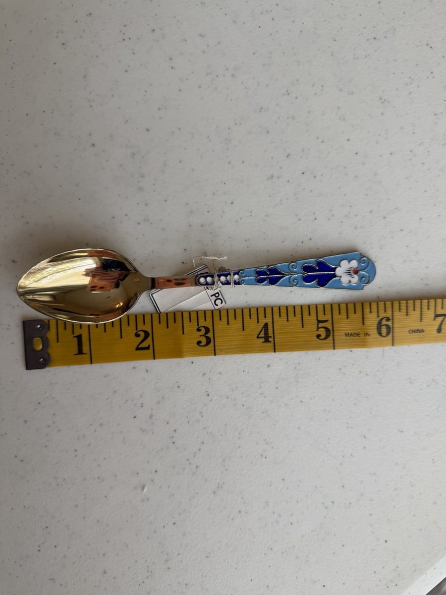 Vintage USSR 916 Silver Enamel Spoon Set of 6 with Tags | eBay