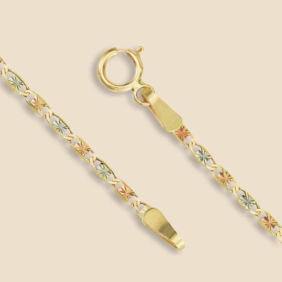 Collar de cadena Valentino de oro tricolor 14K 1,5 mm | Oro sólido real | 16-24 pulgadas Foto 2 de 4