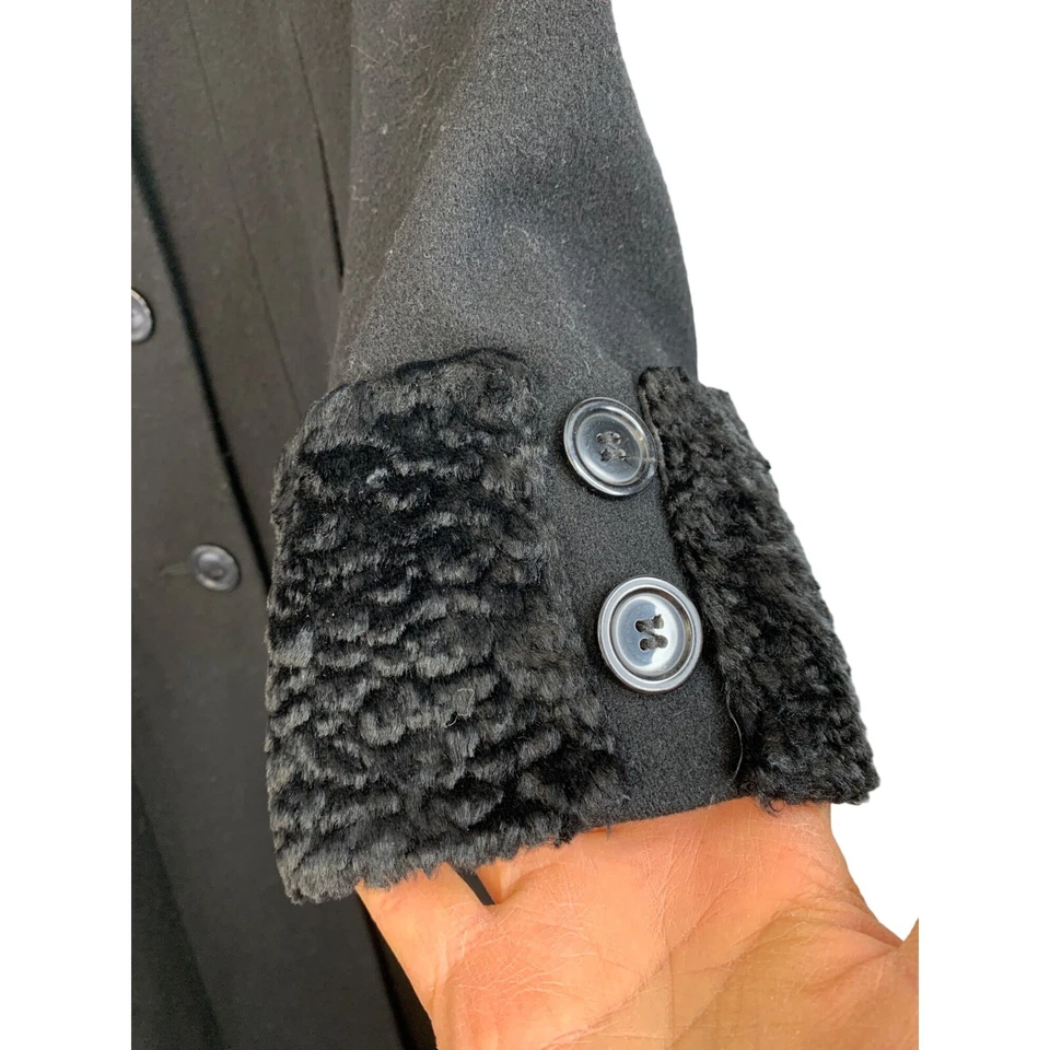 Abrigo de invierno midi de piel de lana Donny Brook negro para mujer talla 4 S años 90 de colección usado en excelente estado 6833 Foto 3 de 4