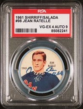 Jean Ratelle Rookie 1961 Shirriff Salada Coin Signed Auto PSA 4 Auto PSA/DNA 9