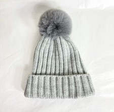 Vince Camuto Ribbed Beanie Hat with Faux Fur Pompom