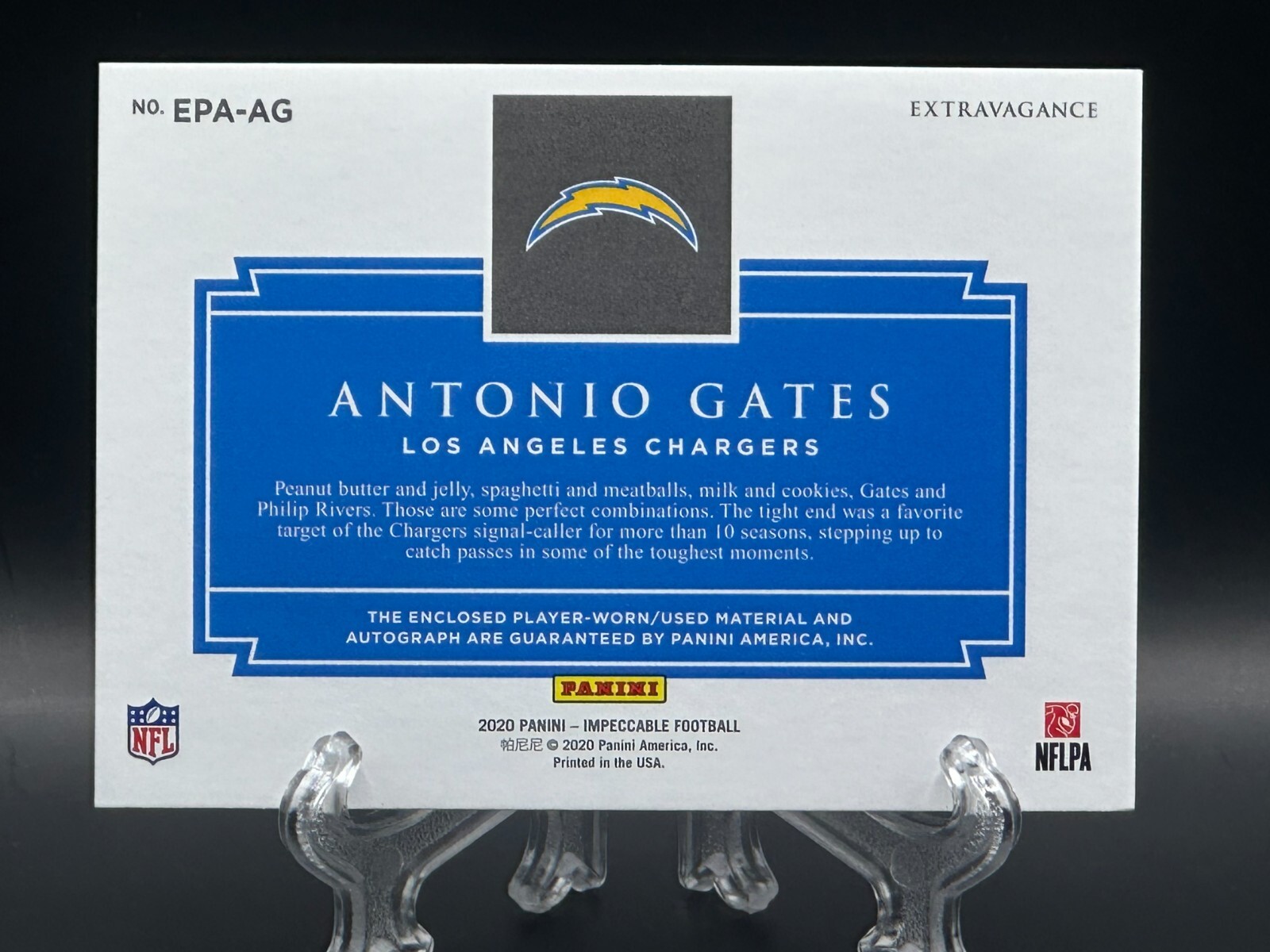 Antonio Gates 2020 Panini Impeccable Gold Extravagance 4-Color Patch Auto /10