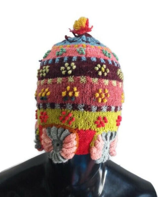 Chullo Set with Gloves Knitted in Multicolored Sheep Wool Loom Knit Sheep Themed Hat, Mitten and Cowl PATTERN Set  main image 3