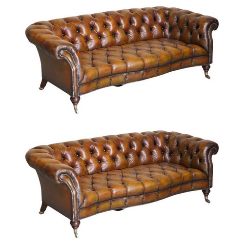 Fine Important Restored Pair of Antique Howard & Sons Leather