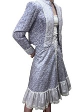 Vt 70s S/M 2 pc OUTFIT Calico Ruffle Skirt Quilted Jacket Prairie CottageCore