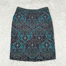 Talbots 4P Petites Multi Paisley Pencil Skirt Boho Office Corporate Career