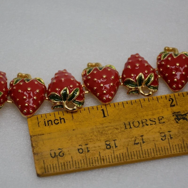 Lindo brazalete tenis fresa chapado en oro de 7" esmalte a presión rojo verde nuevo con etiquetas Foto 4 de 4