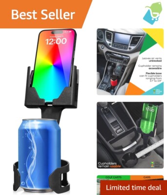 Universal Cup Holder Phone Mount - Indestructible ABS, Fits Most Cars, Black