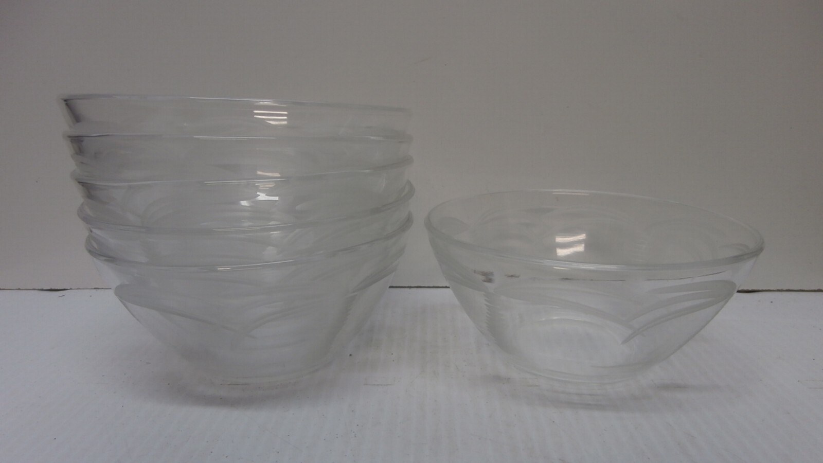 ROLF Crystal PALM TREE Etched Clear  - Set of 6 Dinnerware Soup Bowls 5 1/2