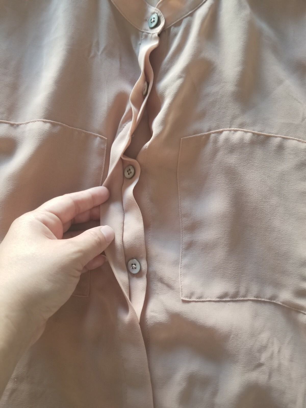 CAbi Solid Basic Brown Sheer Short Sleeve Button … - image 12