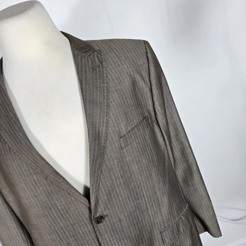 Abrigo deportivo Steve Harvey para hombre 48R marrón a rayas poli rayón B9 Foto 3 de 4