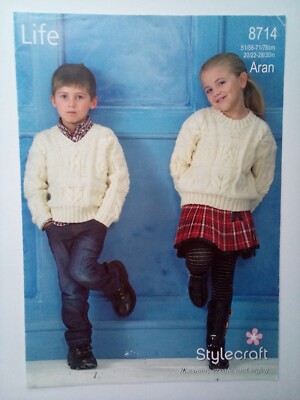 Stylecraft Children's Aran Style Sweaters Knitting Pattern UK