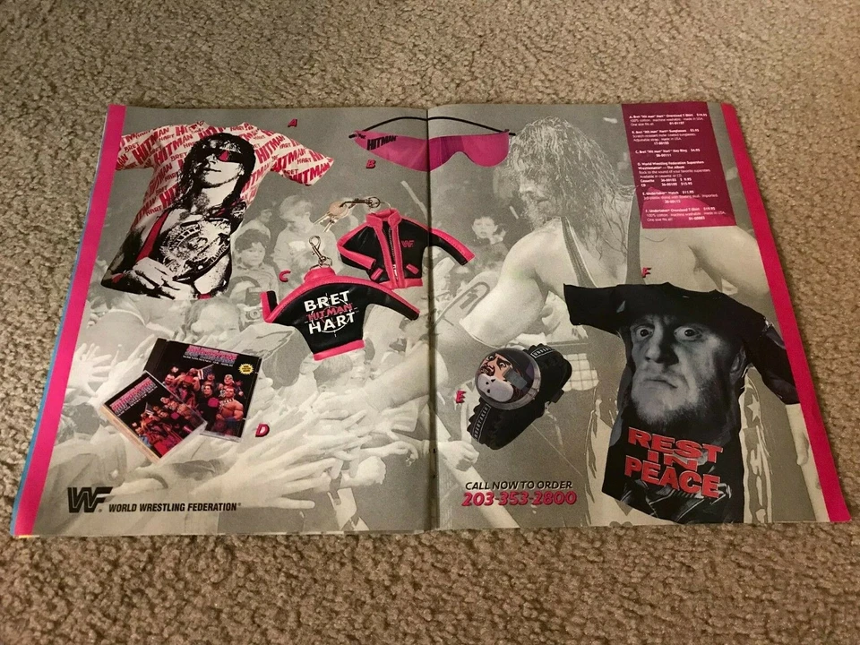 Catálogo WWF 1994 Camisa Póster Gafas de sol Bret Hit Man Hart Enterrador Macho Man Foto 2 de 4