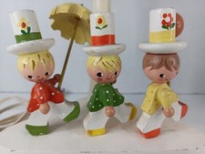 Vintage Lamp Nursery Originals Baby MCM Wooden Children Top Hats Orange Yellow