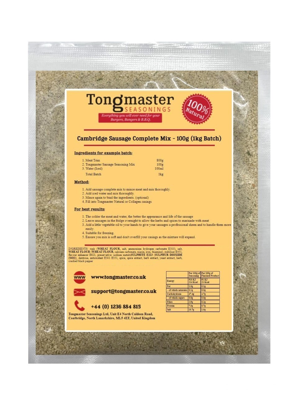 Cambridge Sausage Complete Mix - 100g (1kg Batch)
