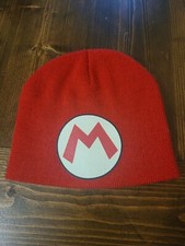Super Mario Bros Red Big M Logo Beanie Hat Skull Cap Acrylic One Size Nintendo