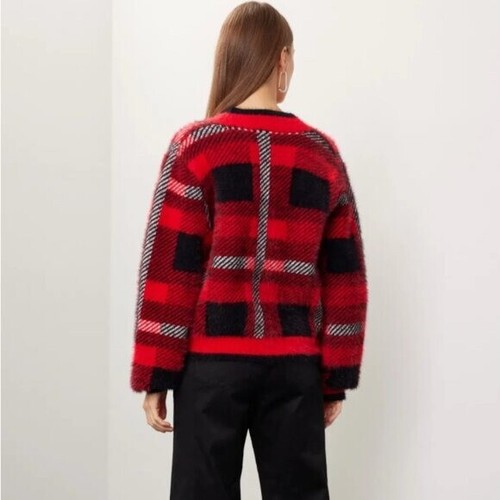 English Factory Checkered Plaid Cardigan Red Size L - Picture 3 of 9