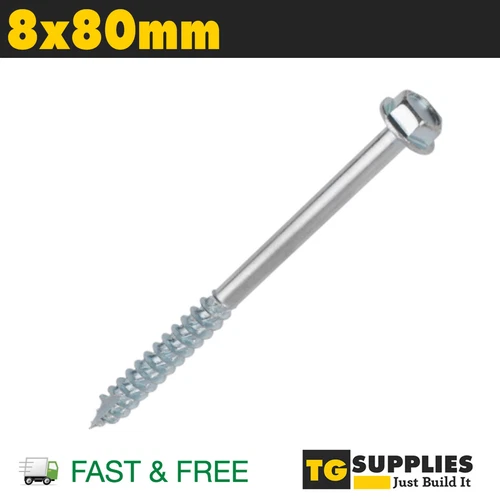 Coach Screws Flange Head Zinc Plated Wood Screw Timber Screws Hex Hexagon 8x80mm