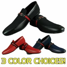 Mens Shoes Red Blue Black Casual Dress Italian Accent Strap Faux Leather k9