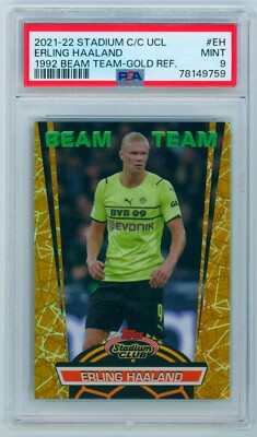 2021-22 Erling Haaland Topps Stadium Club Chrome Beam Team Gold 10/50 PSA 9