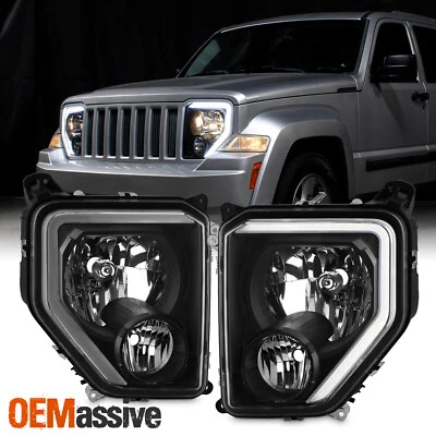 For 2008-2012 Jeep Liberty w/LED DRL Headlight Headlamp Fog Light Black Housing - Bild 1 von 4