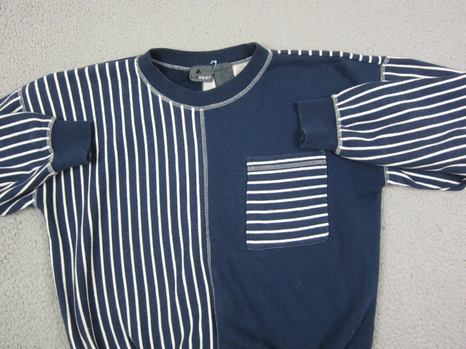 Suéter Vintage Liz Claiborne Mujer Pequeño Azul Rayas Polar Pullover Años 80 90 Foto 2 de 4