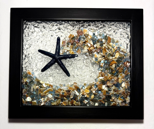 Blaue Seesternwelle, Seeglas, Strandszene, zerbrochenes Bruchglas, Ozeankunst - Bild 5 von 5