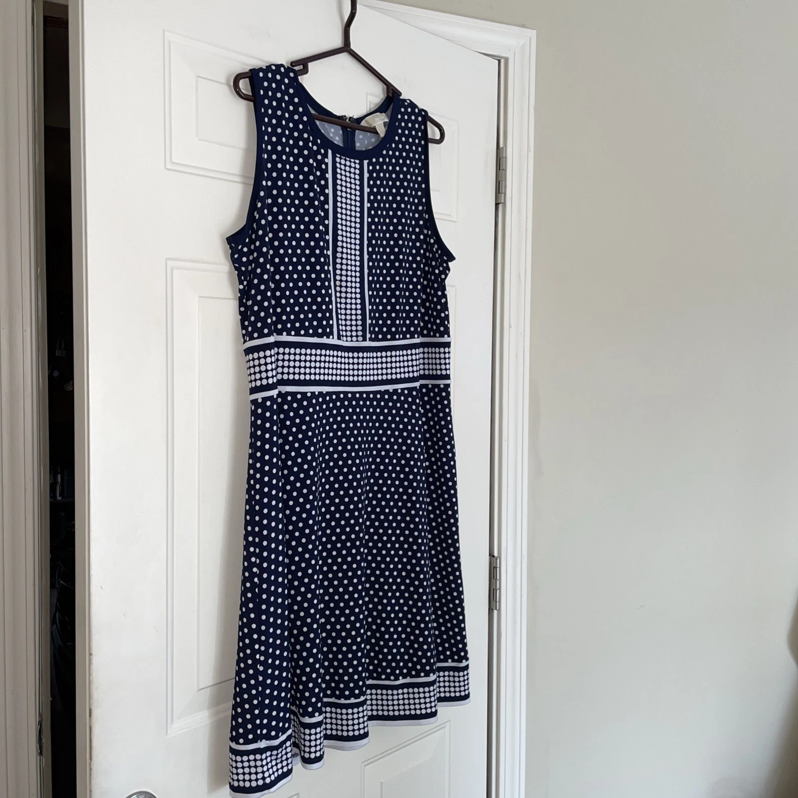 Abito donna Michael Kors jersey aderente e svasato 1x pois blu e bianco