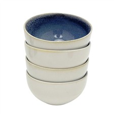 Set of 4 Light Blue Stoneware Bowls, 580ml Reactive Glaze Cereal Soup Bowls
