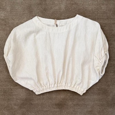 Matteau Ivory Linen Cotton Cropped Puff Sleeve Blouse Top