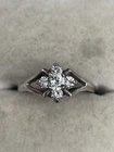 Vintage 925 Sterling Silver Ring Size H Dainty CZ Cluster Stacker Floral Antique