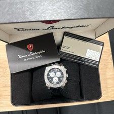 Tonino Lamborghini chronograph watch with black dial and date. stainless steel